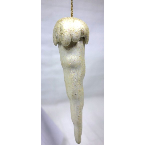 Icicle Ornament White Glitter Dangling Sparkly Christmas Ornament 4" - Picture 1 of 4